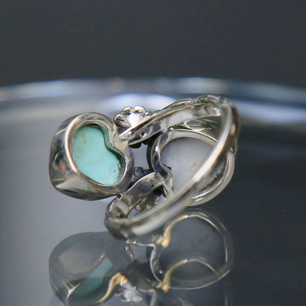 Artisan ✦ Tahoe Nevada Turquoise & White Buffalo Heart Ring ✦ 925 Bypass Size 7 - Picture 10 of 12